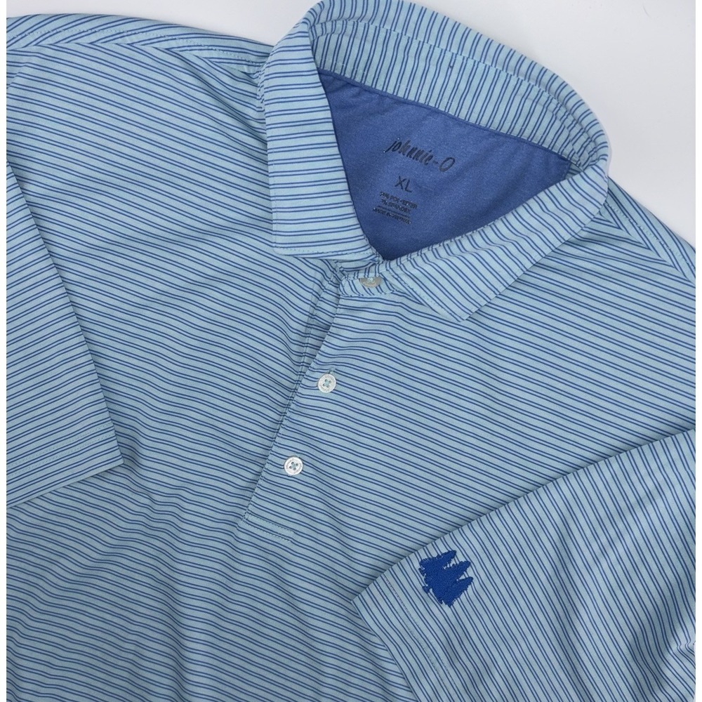Johnnie O Arnold Mens Golf Polo Size XL Light Blue Striped‎ Stretch Performance
